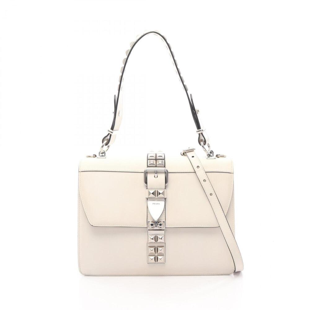 Prada Electra City Calf+Saffi Studded 2-Way Handbag, Leather, Women's, White ...